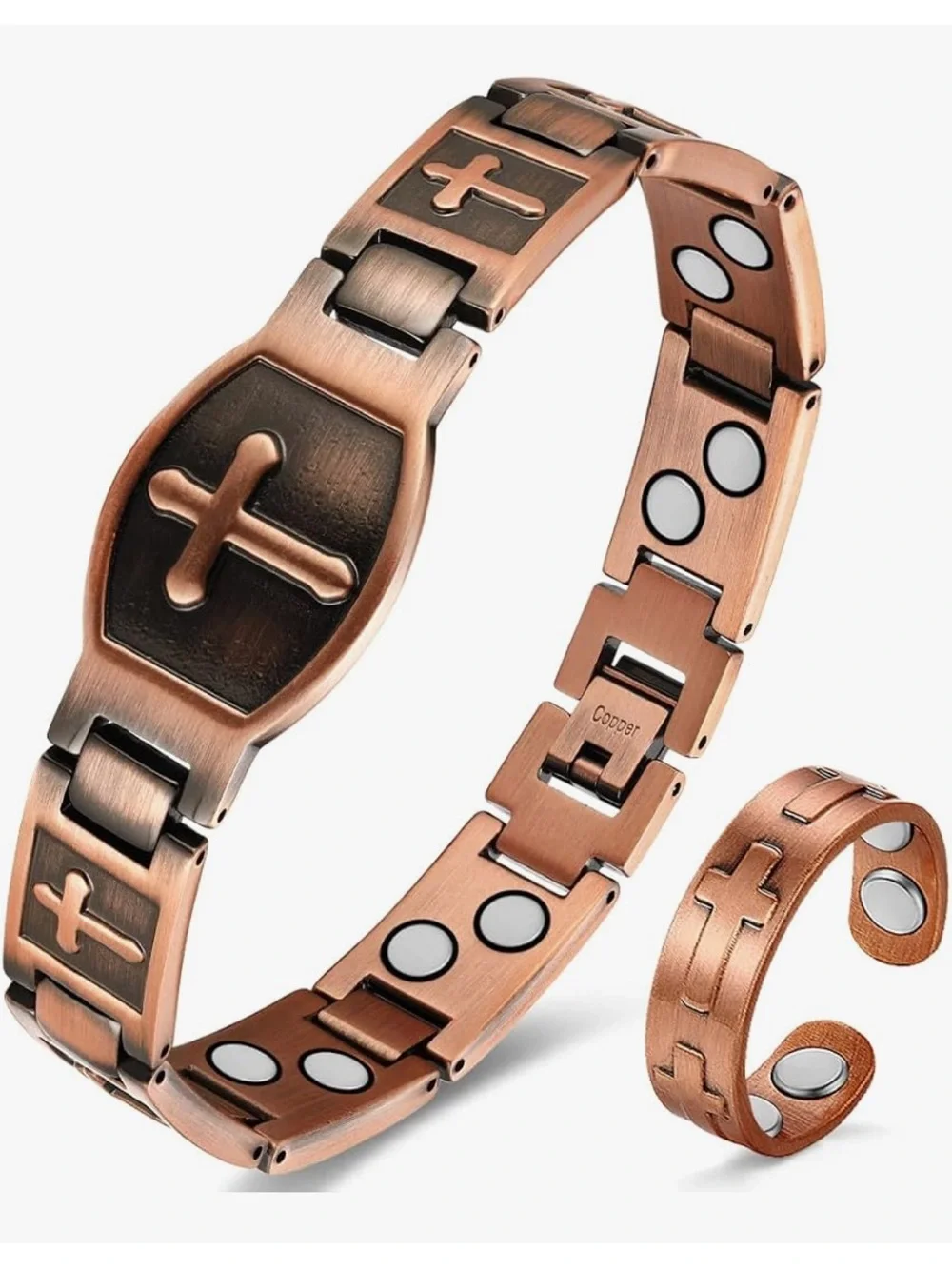 Copper Magnetic Therapy Bracelet and Ring Set